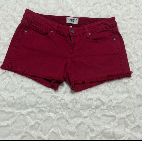 PAIGE Women's Vibrant Red Jean Shorts - Picture 9 of 9